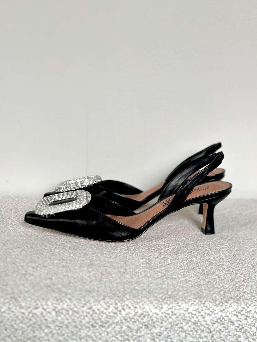 L’intervalle Women’s Black Slingback Pointed-Toe Heels with Crystal Buckle - Picture 7 of 12